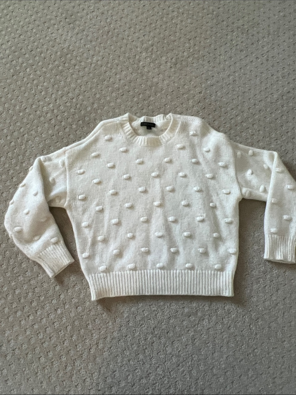 Ann Taylor White Textured Dot Crewneck Sweater